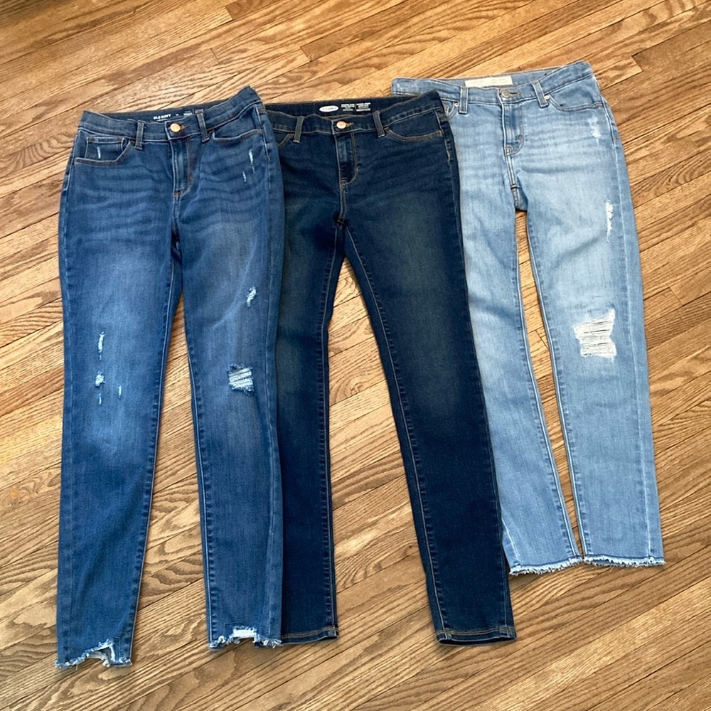 Old Navy and Levi’s Blue Jeans with Distressed Details and Raw Hem